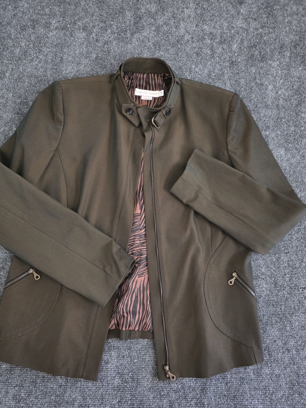 Vintage Garfield & Marks Olive Jacket Zebra Print Lining USA Made Sz 8 - Picture 2 of 9